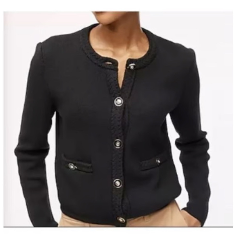 J Crew Cotton Lady Black Mid Waist Gold Buttons Up Cardigan